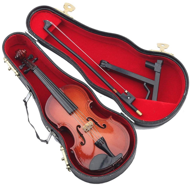 Dselvgvu Miniature Violin with Stand,Bow and Case Mini Musical Instrument Miniature Dollhouse Model Home Decoration (3.15"x1.18"x0.59") - Image 4